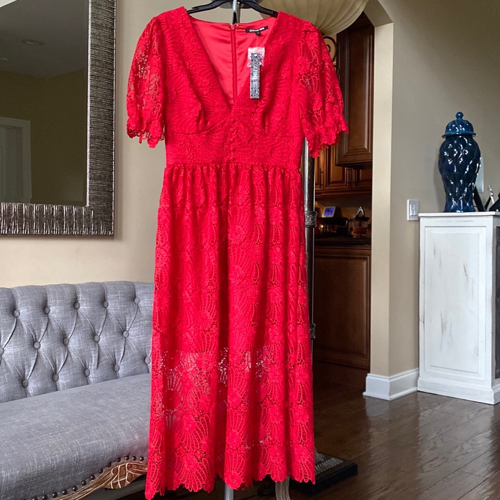 Giani Bini Red Midi Lace Dress NWT